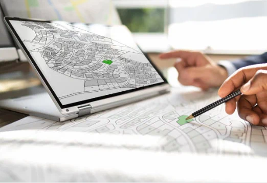 Katasterkarte auf Tablet und Ausdruck